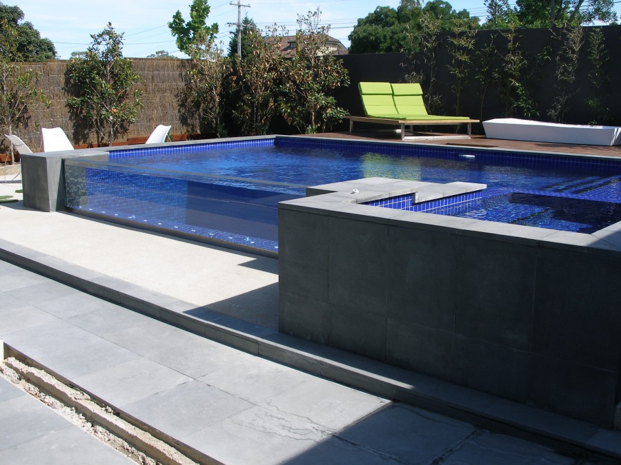 Glass wall feature Pool with Spa